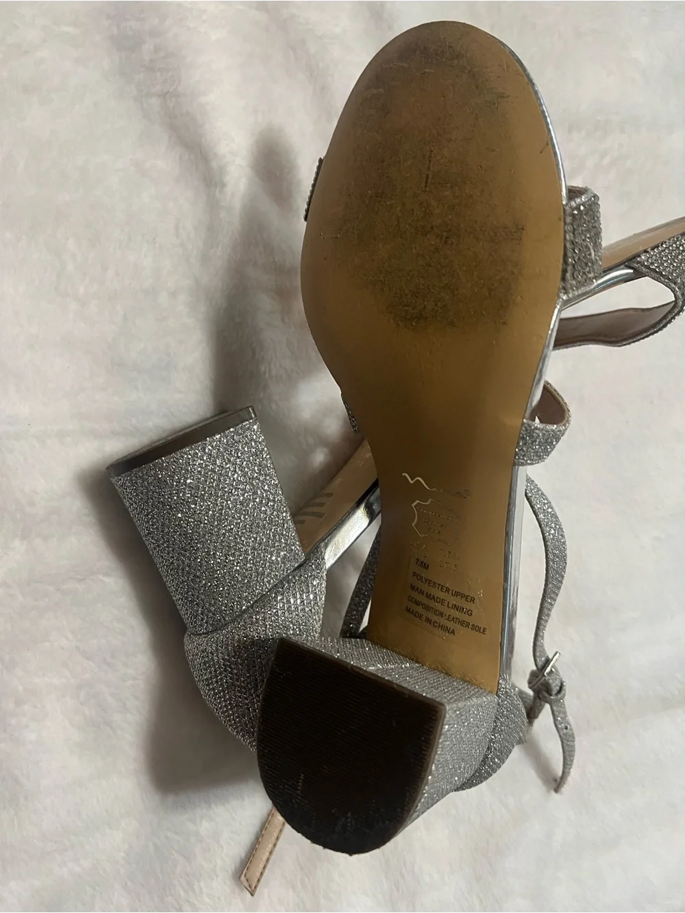 Nina Silver Rhinestone Strappy Block Heel Sandals